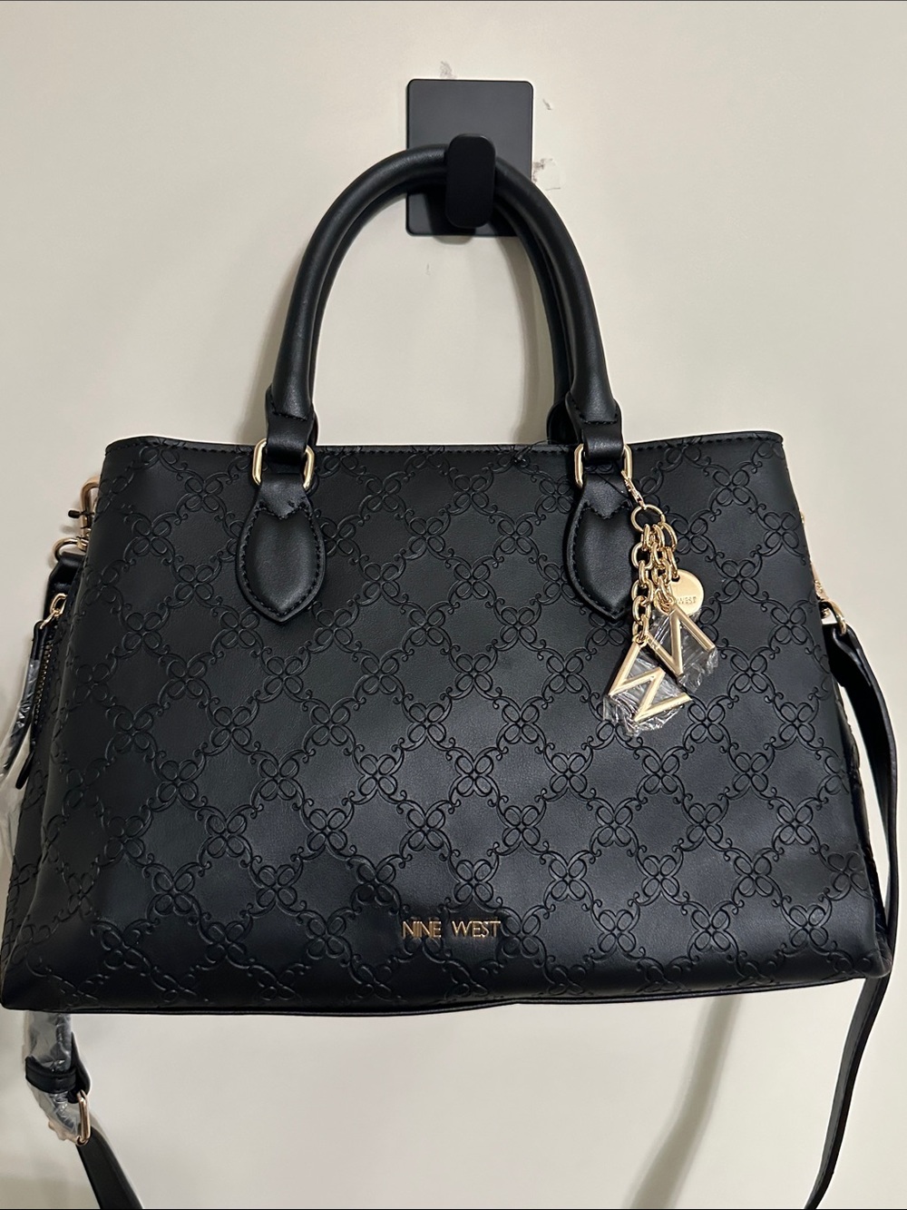 Nine West Classic Black Women's Satchel Handbag with Gold Accent